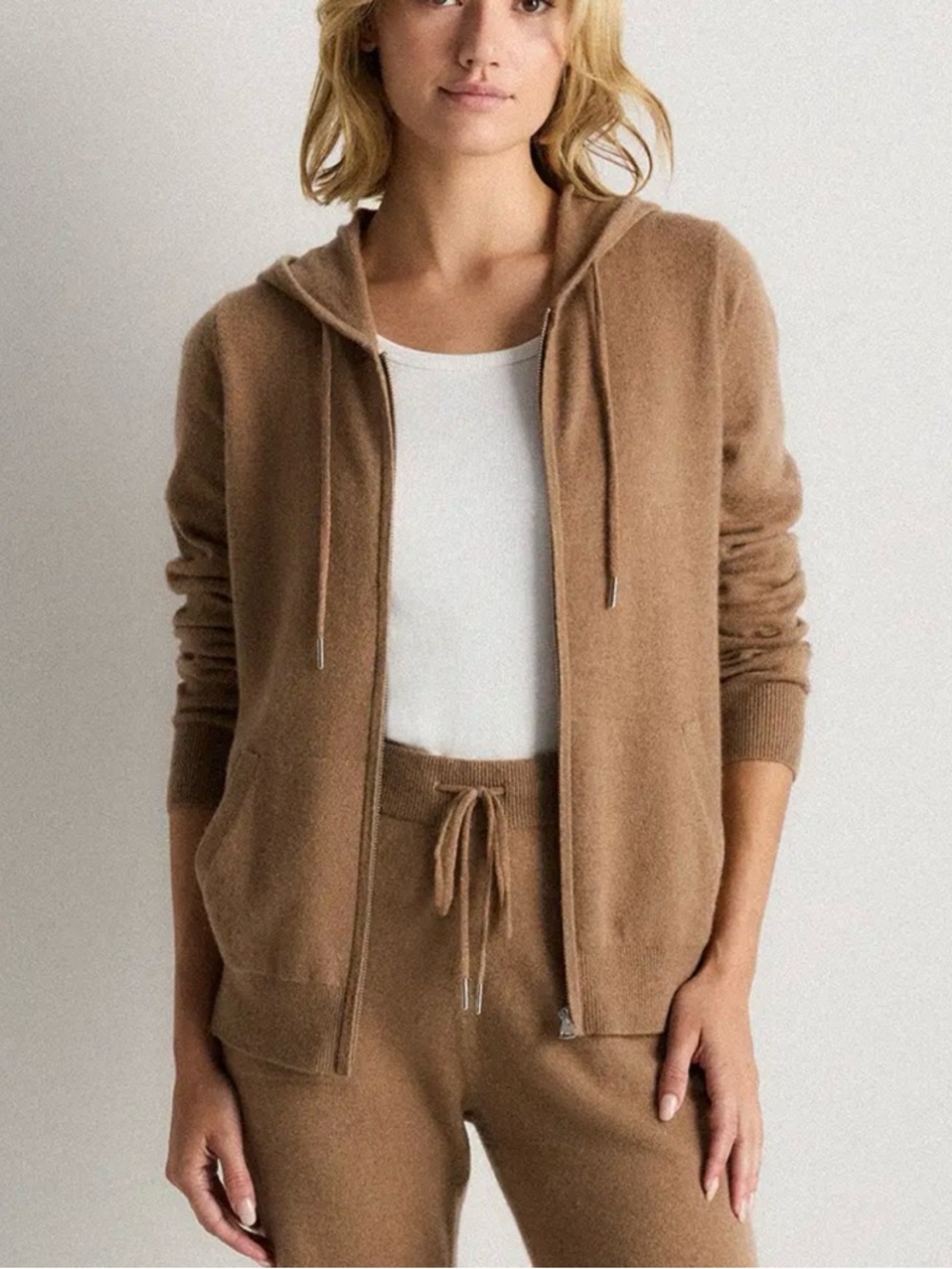 Quince Mongolian Cashmere Full-Zip Hoodie Teak